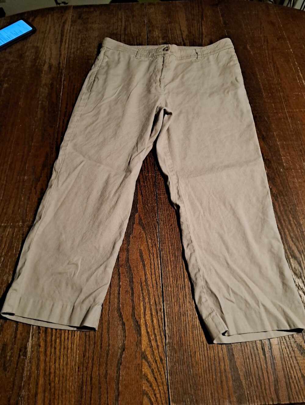 J. Jill Linen Stretch Crop Pants Women Size 12 Tan Khaki Neutral Summer Crop